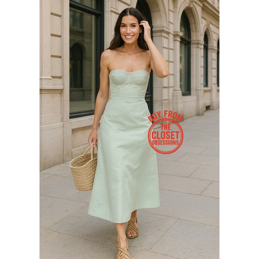MANGO Corset-Style Strapless Midi Dress 💚✨ NWT - Picture 5 of 16